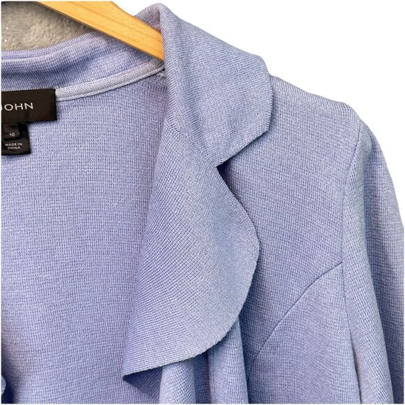 St. John Cardigan Peplum Jacket w/ Ruffle Size 10 Light Blue Periwinkle FLAW - Picture 8 of 16
